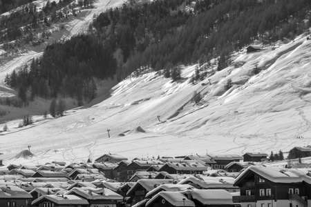 Panorama of Livigno (altitude 1816 m) in winter. Valtellina, Italyの写真素材
