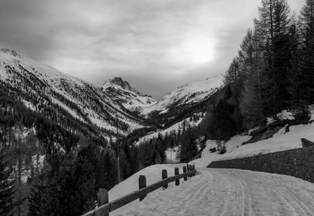 High mountain winter panorama, Valtellina, Italyの写真素材