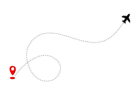 AIRPLANE LINE PATH ICON WITH START POINT AND DASH LINE TRACE.のイラスト素材
