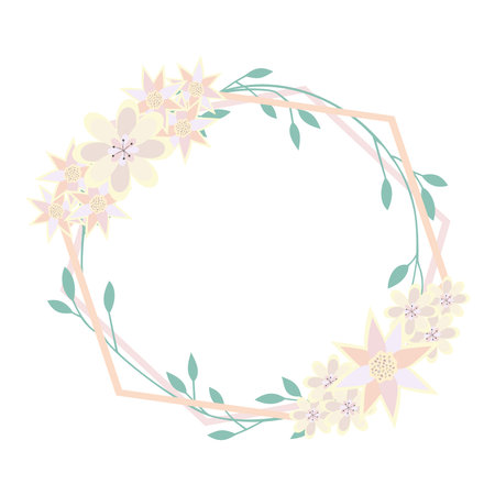 PASTEL COLOR HEXAGON WREATH WITH FLOWERSのイラスト素材