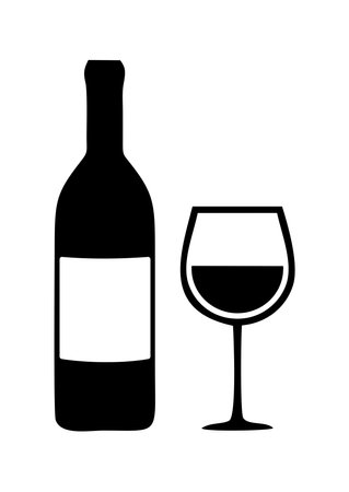 WINE BOTTLE AND GLASS SILHOUETTE ISOLATEDのイラスト素材