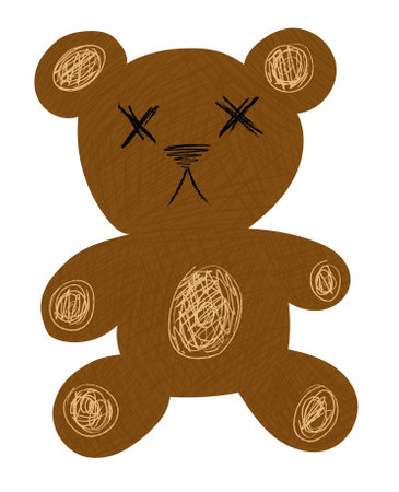 Teddy bear with ball of thread. Hand drawn vector illustration.のイラスト素材