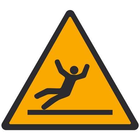 Beware of falling person flat icon. Vector pictogram style is a flat symbol on a yellow triangle.のイラスト素材