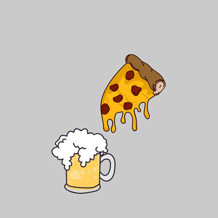 Illustration pizza and beerの写真素材