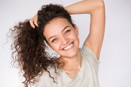 smile happy woman young curls