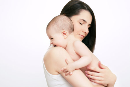 Mom with baby on white background