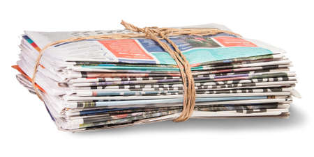Stack Of Newspapers Bandaged Rope Isoleted On White Backgroundの写真素材