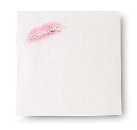 Paper Napkins With Lipstick Isolated On White Backgoundの写真素材