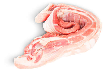 Raw Pork Ribs In The Expanded Roll Isolated On White Backgroundの写真素材