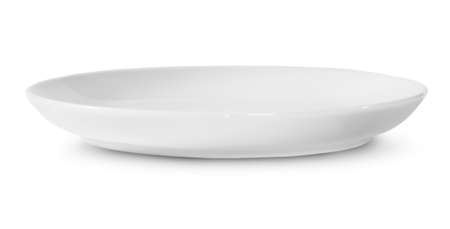 One Isolated White Porcelain Plate Rotated Isolated On White Backgroundの写真素材
