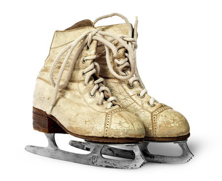 Older women skates near isolated on white backgroundの写真素材