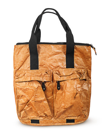 Stylish women paper handbag isolated on white backgroundの写真素材