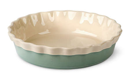 Turquoise and beige ceramic bowl isolated on white backgroundの写真素材