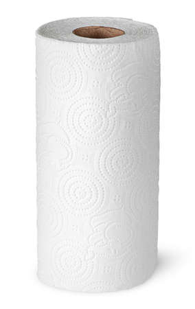 Roll paper towels on the bushing vertically isolated on white backgroundの写真素材