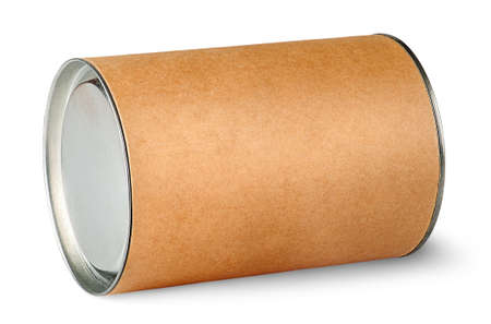 Cardboard tube with metal lids isolated on white backgroundの写真素材