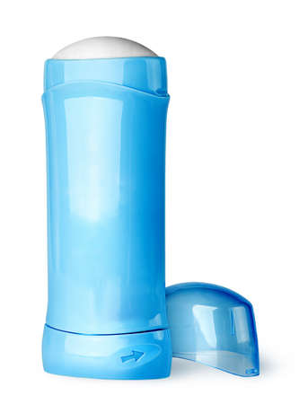 Blue deodorant container cap behindの写真素材