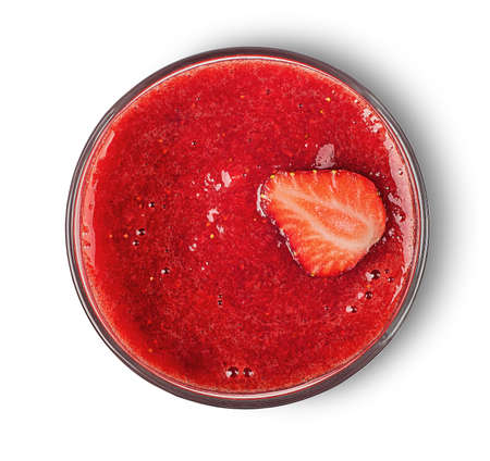 Strawberry smoothie in glass top viewの写真素材