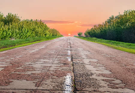 Old highway in the eveningの写真素材