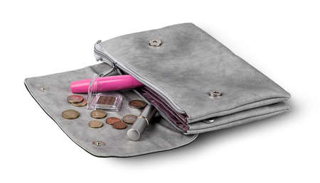 Open gray bag clutchの写真素材