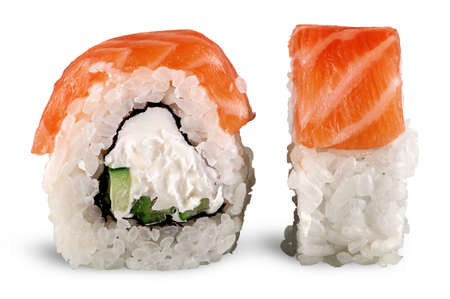 Two pieces of sushi roll of Philadelphiaの写真素材