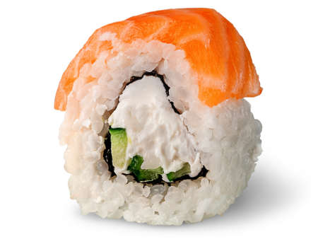 Single piece of sushi roll of Philadelphia rotatedの写真素材