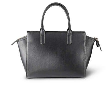 Ladies black leather bag back viewの写真素材