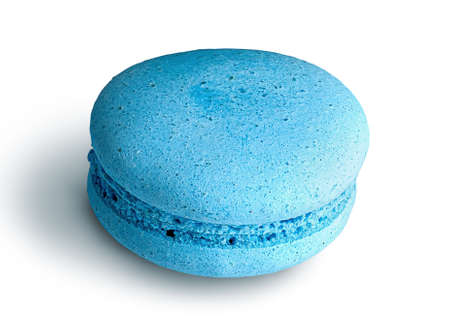 One blue macaroon angled view isolated on a white backgroundの写真素材