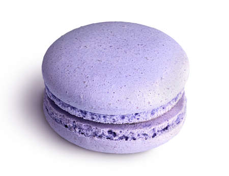 One purple macaroon angled view isolated on a white backgroundの写真素材