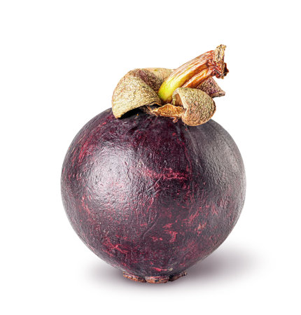 Single ripe mangosteen isolated on a white backgroundの写真素材