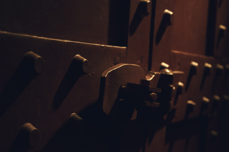 Big Iron Bolted Door at the Docks, Dock Night Sceneryの写真素材