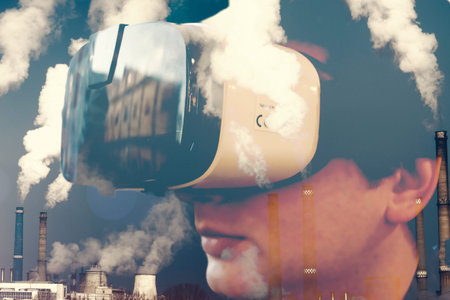 Young businessman with VR glass