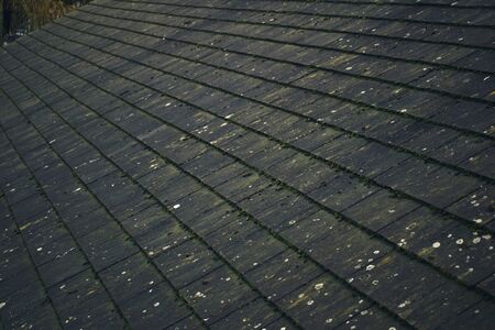London English  Victorian  Roof Tiles with mossの写真素材