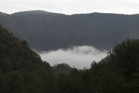 Fog Mountain Landscape, Mountain Panorama, Foggy Forestの写真素材