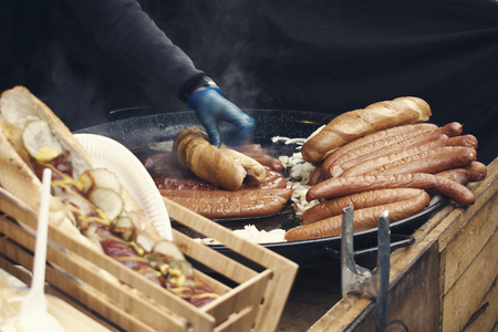 Sausages Street Food in London Camden Marketの写真素材