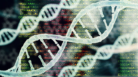 Biotechnology bioinformatics concept of DNA and protein letter background, DNA and protein sequence...