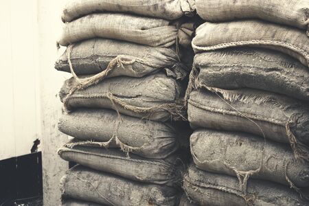 Pile of war sandbagsの写真素材