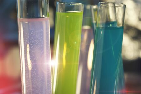 Colorful Laboratory Research Tubes with liquid for cancer research cancer immunotherapy and gene therapyの写真素材