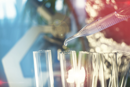 Pipette with fluid and test tubes for cancer immunotherapy research cancer study and gene therapyの写真素材