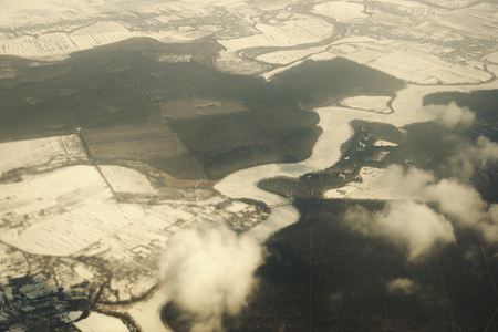 Aerial View of Land with snowの写真素材