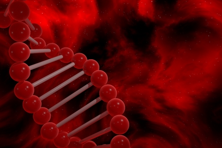 DNA strand spiral over nebula background. CRISPR prokaryotic DNA containing short repetitions of base sequences 3D renderの写真素材