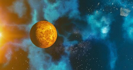 the solar system Venus planet concept over galactic background  Venus and Milky Way solar system planets astronomy concept 3d renderingの写真素材