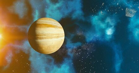 the solar system Jupiter planet concept over galactic background  Jupiter and Milky Way solar system planets astronomy concept 3d renderingの写真素材