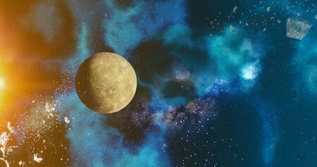 he solar system Mercury  planet concept over galactic background  Mercury and Milky Way solar system planets astronomy concept 3d renderingの写真素材