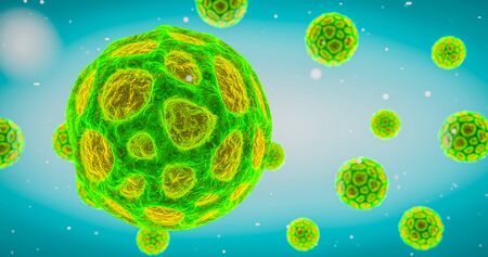 Virus floating freely in cell medium viral infection epidemic pandemic flu hepatitis HIV virus  colorful virusの写真素材
