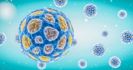 Virus floating freely in cell medium viral infection epidemic pandemic flu hepatitis HIV virus  colorful virusの写真素材