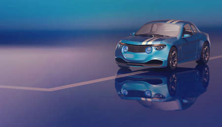 3D rendering of a brand-less generic concept car in studio environmentの写真素材