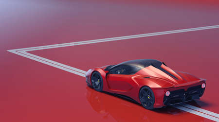 3D rendering of a brand-less generic concept car in studio environmentの写真素材