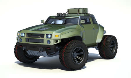 3D rendering of a brand-less generic concept off-road car in studio environmentの写真素材