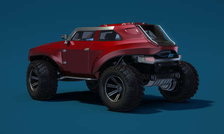3D rendering of a brand-less generic concept off-road car in studio environmentの写真素材