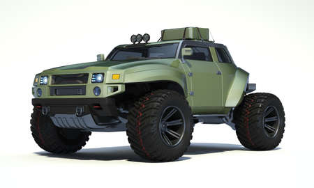 3D rendering of a brand-less generic concept off-road car in studio environmentの写真素材